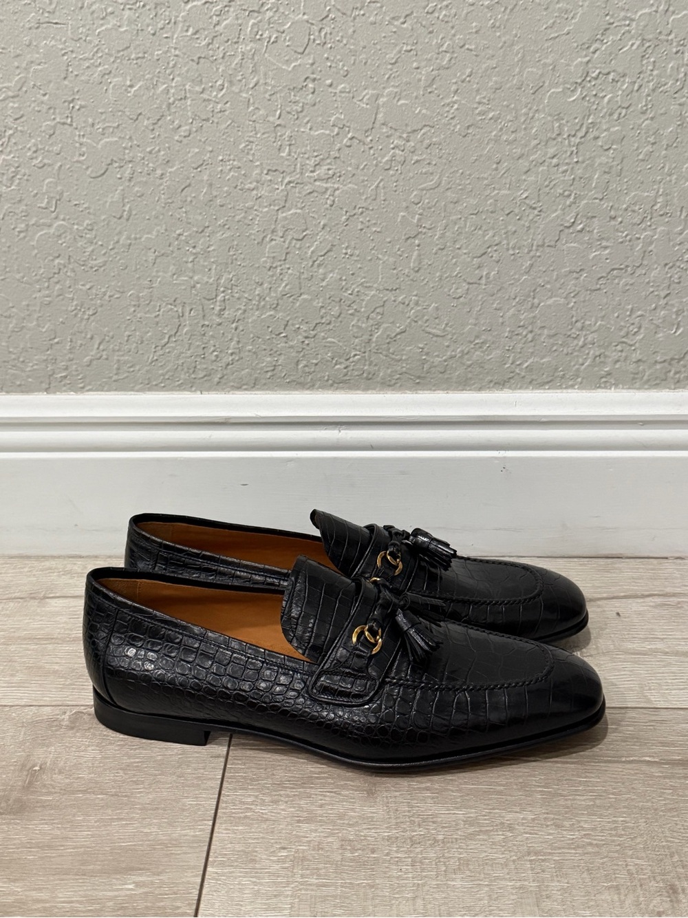 Tom Ford Black Sean Croc-Embossed Leather Tassel Bit Loafers men 11.5 black